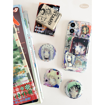 RukawazxOliwa奥莉蛙联名天使学园原创复古滴胶闪粉磁吸手机支架