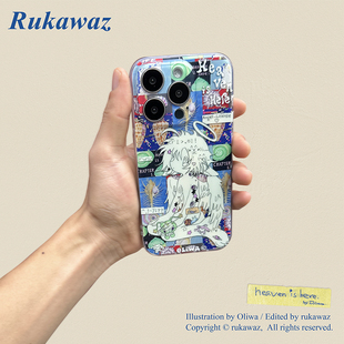 RUKAWAZxOliwa奥莉蛙联名原创可爱动漫复古颜文字天使适用于iPhone苹果17/promax/16/15精孔双层imd手机壳
