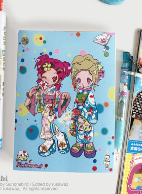 Rukawaz x 鸟鸟一联名原创设计金鱼 花火b6手账本定页裸脊可平摊