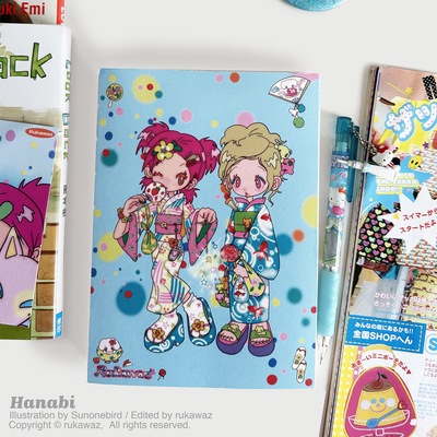 Rukawaz x 鸟鸟一联名原创设计金鱼 花火b6手账本定页裸脊可平摊