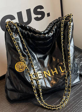 时尚小香风菱格链条垃圾袋包女2026新款百搭质感大容量单肩托特包