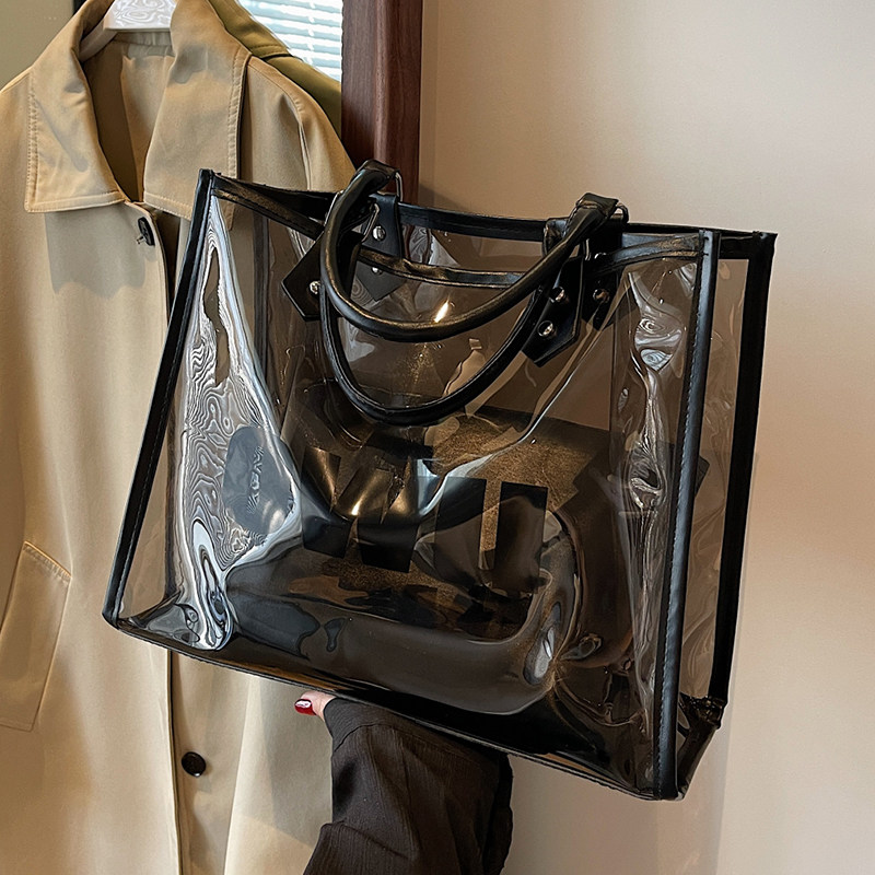 百搭大容量透明包女包2026新款时尚休闲简约果冻包洋气单肩托特包