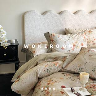 乌木沉香 100支美式花卉全棉磨毛加厚四件套秋冬双人被套床品1.8m