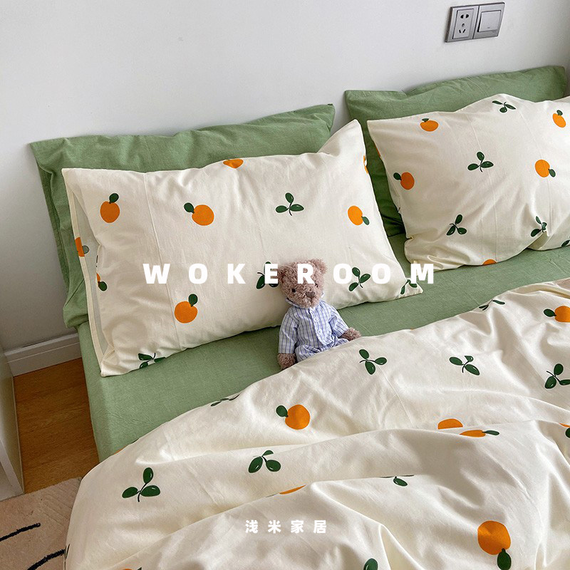 JUICE 清新可爱桔子色织纯棉水洗棉四件套少女心宿舍大学生被套2m