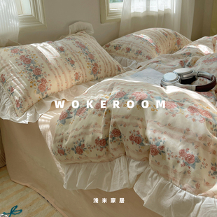 落日玫瑰 温柔又复古的气息 韩式博主风花边款纯棉小碎花四件套