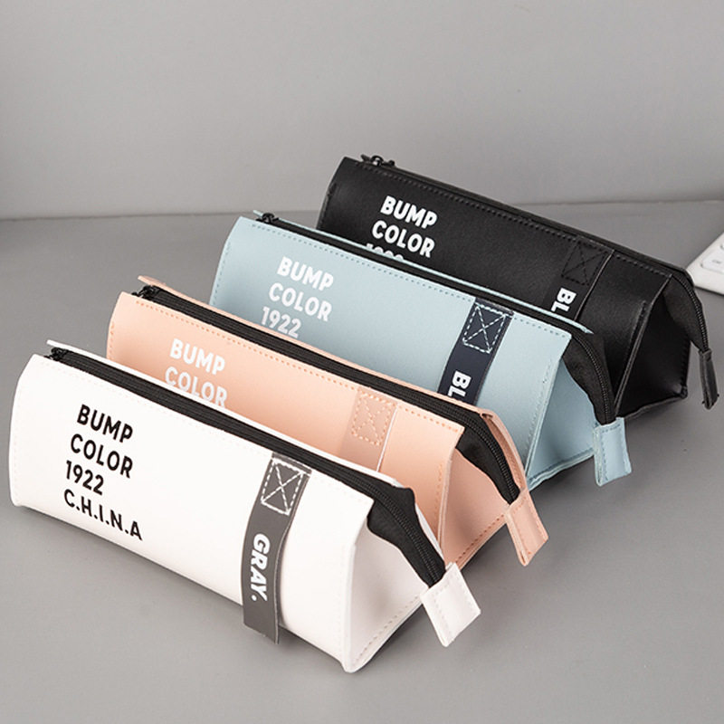 三角新款大容量笔袋ins少女韩版简约 pu学生用品文具盒可爱铅笔