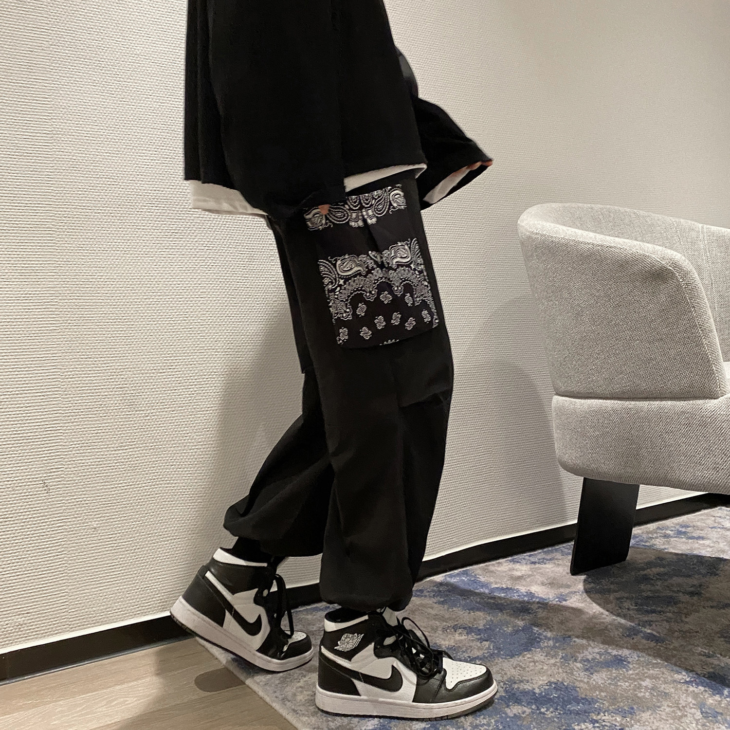 港风模特大码色男士印花裤黑色贴补休闲港风DSA012k233p50,男装休闲裤,星座415A（原A012）