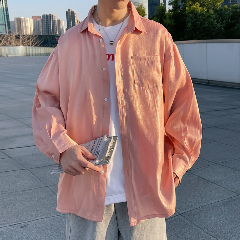 模特外景男士大码纯藕色潮男薄DSA012cs22p45,男装衬衫,星座415A（原A012）
