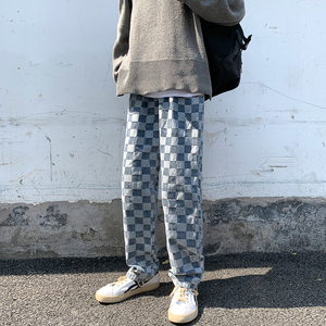 港风格子大码牛仔花裤54%棉46%涤纶DSA012-nz024-p60图片