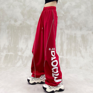 宽松休闲弯刀裤 饰高腰显瘦百搭香蕉裤 女秋新款 拼色字母装 个性 美式