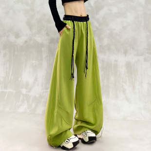 高腰宽松显瘦百搭直筒垂感香蕉裤 拼色腰身设计休闲弯刀裤 女春新款