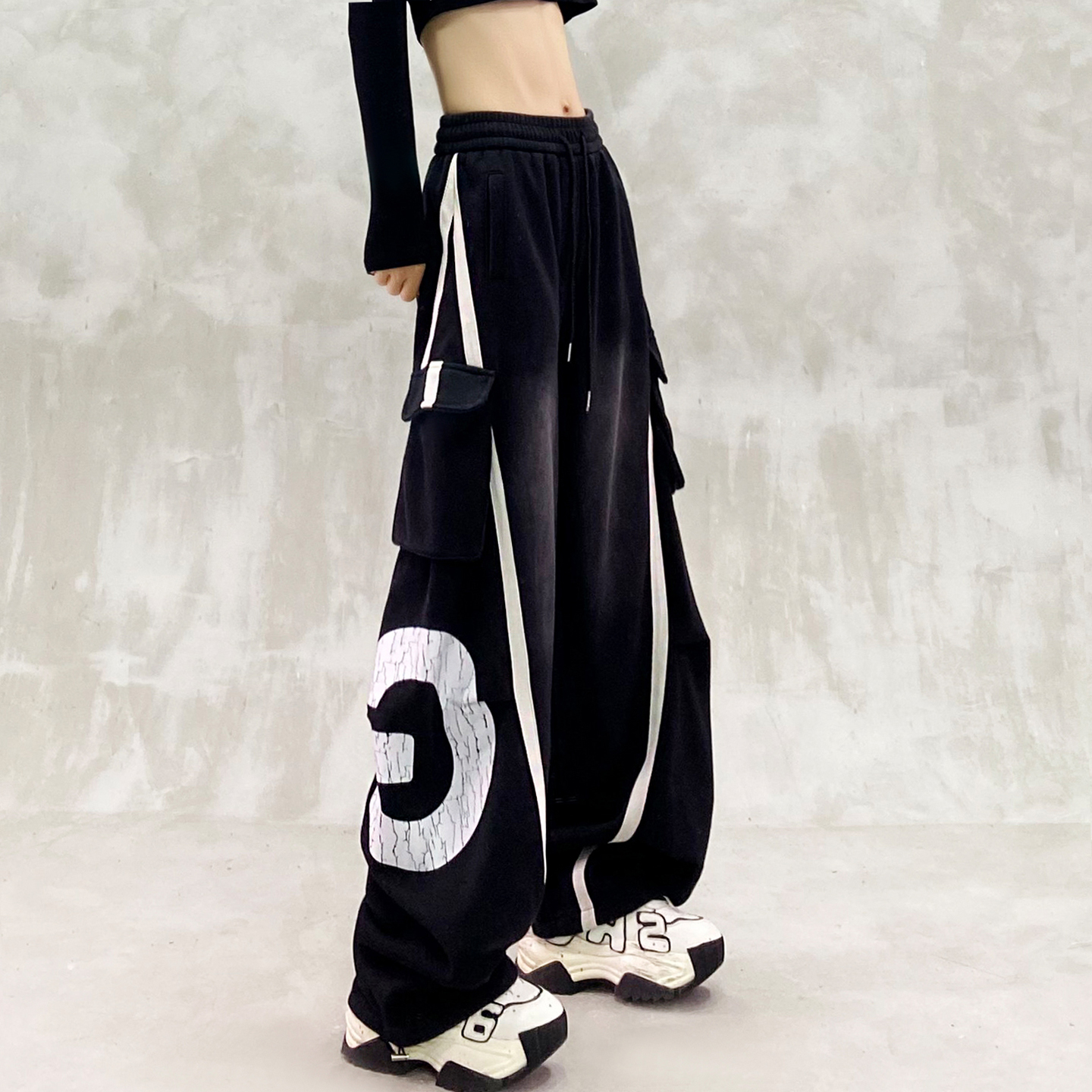 印花设计加绒加厚休闲弯刀裤