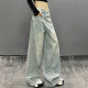 高腰宽松显瘦百搭直筒阔腿拖地裤 闪亮烫钻垂感休闲牛仔裤 女春新款