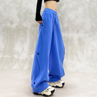 高腰宽松显瘦百搭直筒香蕉裤 拼接设计垂感运动休闲弯刀裤 女春新款