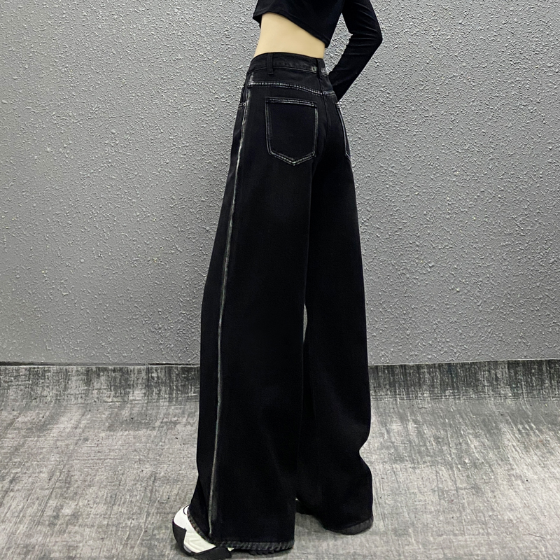 个性侧边拼色休闲牛仔裤