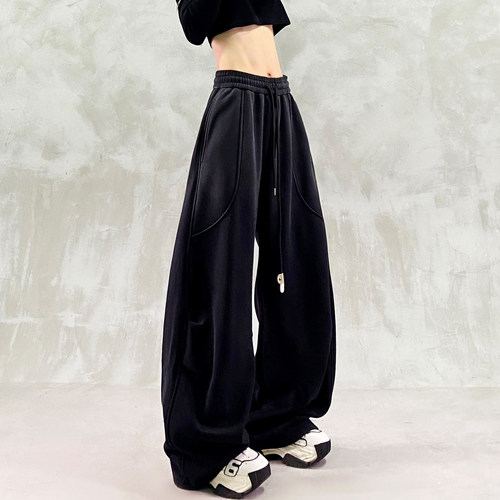 帅气褶纹拼接加绒垂感弯刀裤女