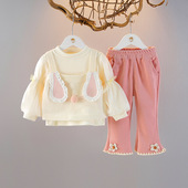 儿童套装 洋气三件套女宝宝针织毛线马甲小童春秋季 潮 新款 女童春装