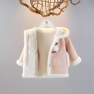 女宝宝加绒带帽外出服冬装棉服小外套冬季女童保暖洋气加厚呢子潮