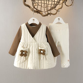 女童洋气加绒棉服秋冬儿童三件套女宝宝保暖时髦小童外出服潮冬装