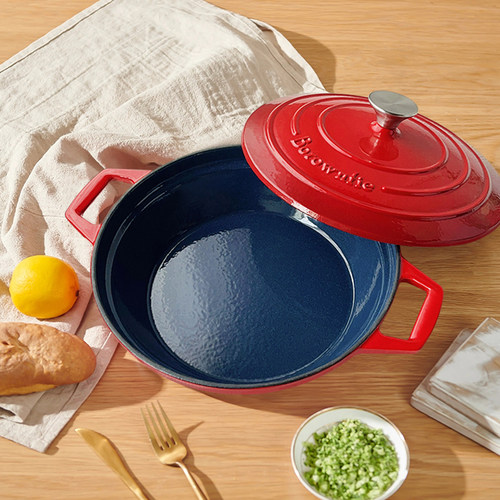 博朗菲珐琅锅铸铁锅海鲜锅家用多功能锅双耳焖锅炖炒锅砂锅煎炒锅
