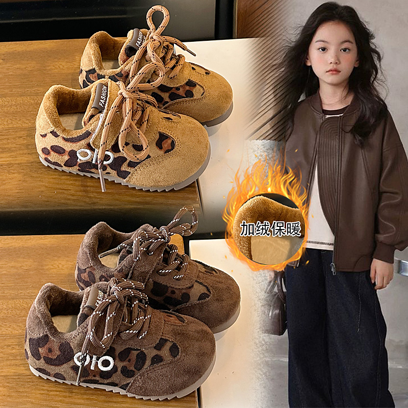 儿童加绒豹纹勃肯鞋二棉保暖棉鞋