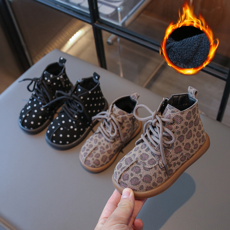 儿童豹纹马丁靴二棉保暖勃肯短靴