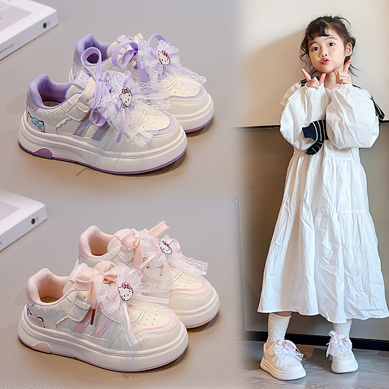 女童低帮板鞋皮面鞋子休闲小白鞋