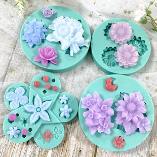 田园风向日葵玫瑰花小花蕾食品级硅胶模具花朵巧克力翻糖蛋糕装饰