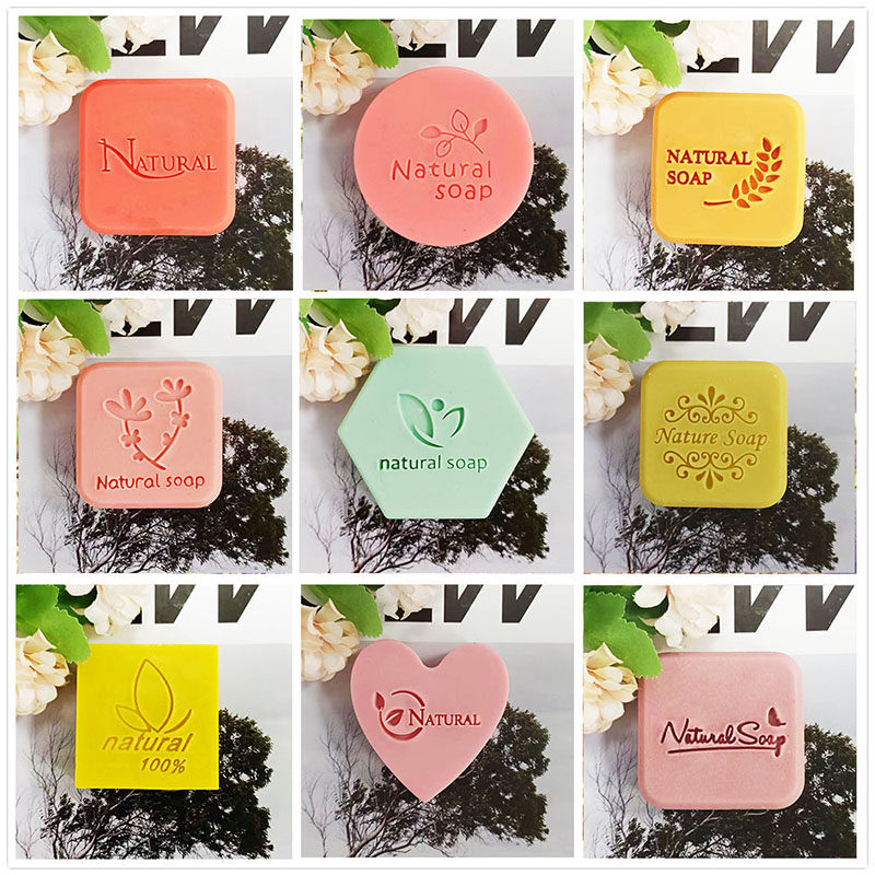 亚克力树脂印章“100％天然手工皂”英文 带手柄肥皂陶泥毛豆皂印