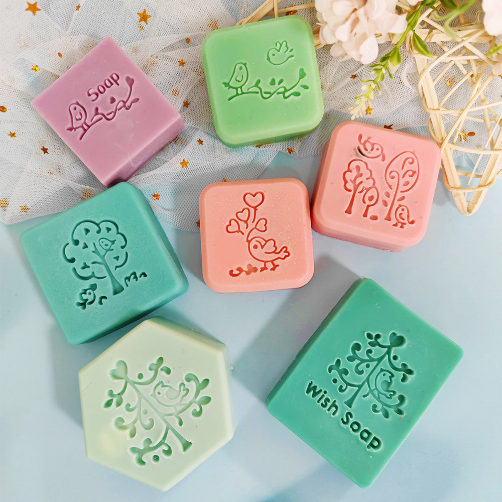 树木小鸟麻雀英文手作心形多图案皂印透明亚克力手工皂章母乳皂