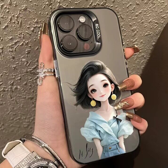 短发女孩适用苹果17ProMax手机壳iPhone16Pro潮流15Pro个性14女生