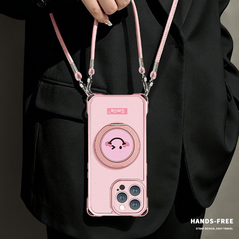 笑脸支点支架适用17promax苹果手机壳iphone15四角挂绳16贴皮14女