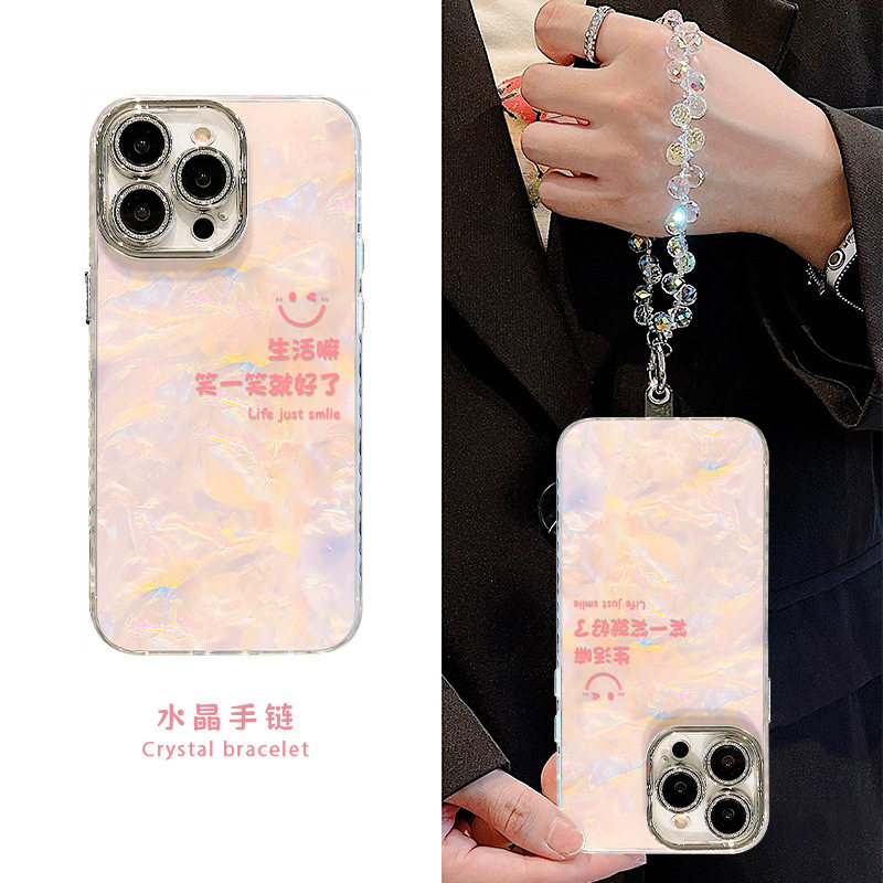 适用iphone17promax手机壳苹果16文字笑脸13贝壳纹15带支架手链14
