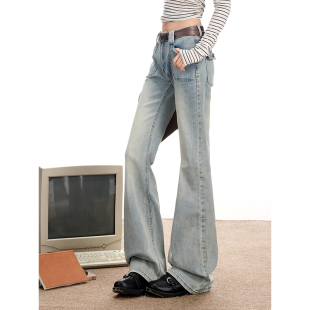 长裤 赛小懒2025新款 女宽松修身 辣妹复古高腰显瘦微喇牛仔裤 子 韩版