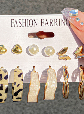 Leopard Earrings women 6 pairs 豹纹耳环套装6对女蝴蝶耳钉C型