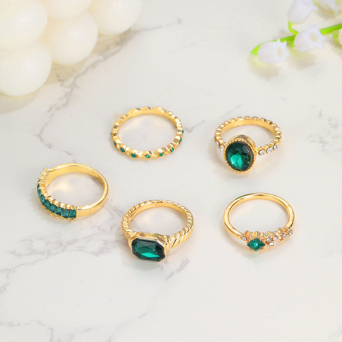 RINGS SET 5 PIECES GREEN RINGS INS WIND RING SET 5 PIECES JOINT RINGS