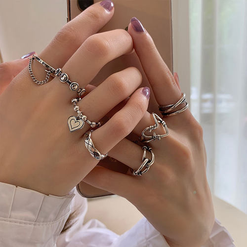 Chain ring seven piece ring set women欧美炼条戒指女套装7件套
