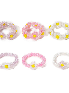 Pink rice Bead Flower Ring Set 6-Piece set rings women戒指女