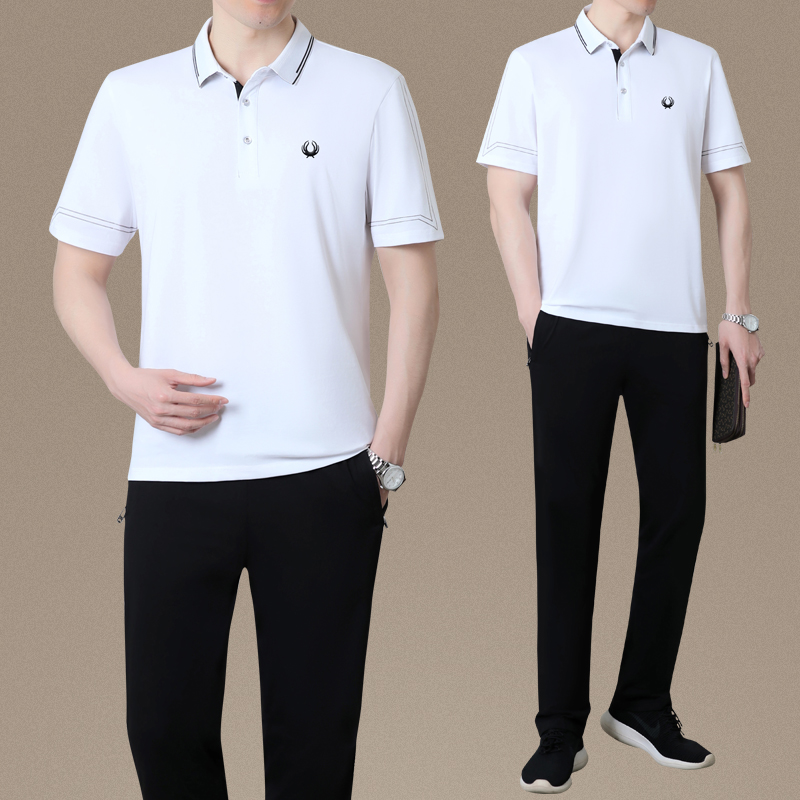 爸爸夏装运动服套装2025新款中年男时尚休闲纯棉POLO衫中老年父亲