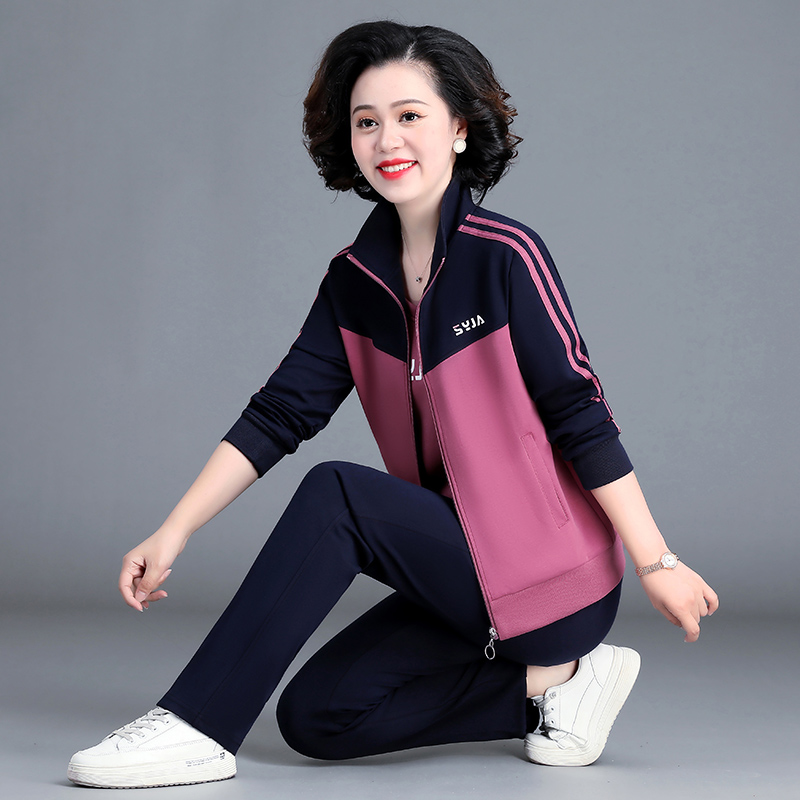 中年妈妈秋装外套中老年人休闲运动套装女春秋季宽松衣服洋气上衣