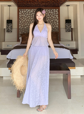 微胖女孩紫色比基尼女分体式长裙游泳衣时尚海边度假大码胖MM泳衣