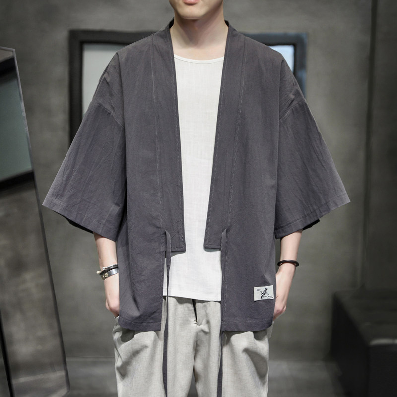 K626P30室内风潮流风仙鹤刺绣百搭棉麻纯棉开衫汉服外套,男装民族服装,电商A026
