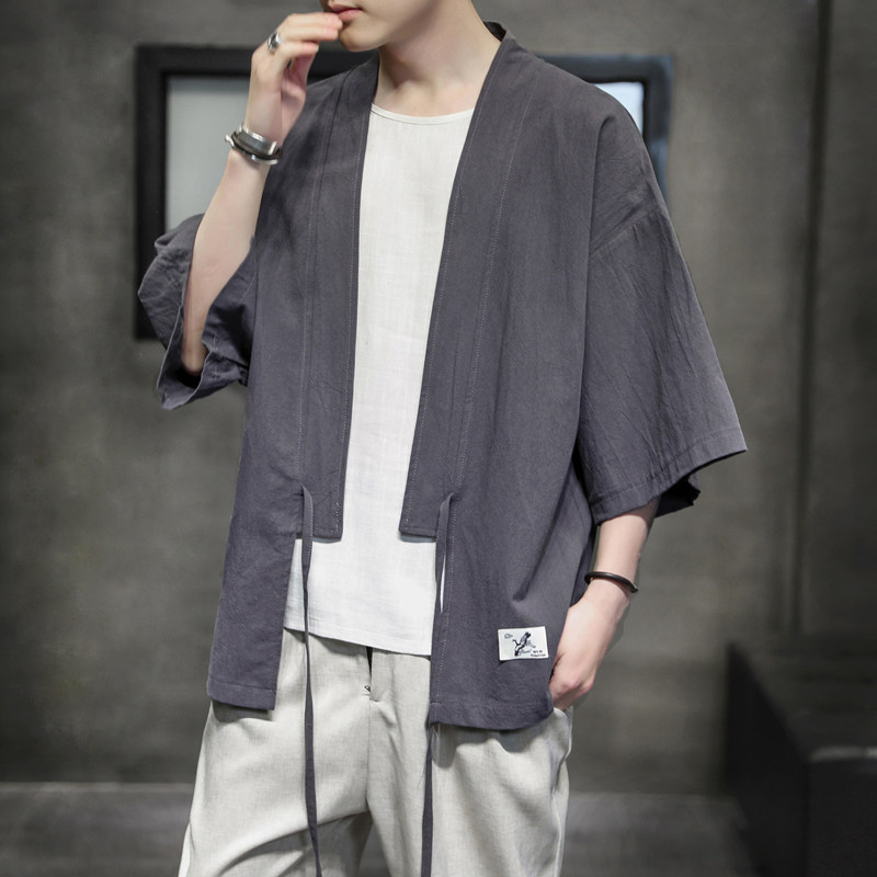 K626P30室内风潮流风仙鹤刺绣百搭棉麻纯棉开衫汉服外套,男装民族服装,电商A026