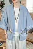F861P55咖啡厅七分袖仙鹤绣花棉麻潮流宽松风汉服外套，男装民族服装，电商A026