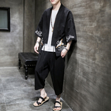 A611P85室内风2024夏装新款七分袖七分裤仙鹤刺绣宽松汉服套装，男装休闲套装，电商A026