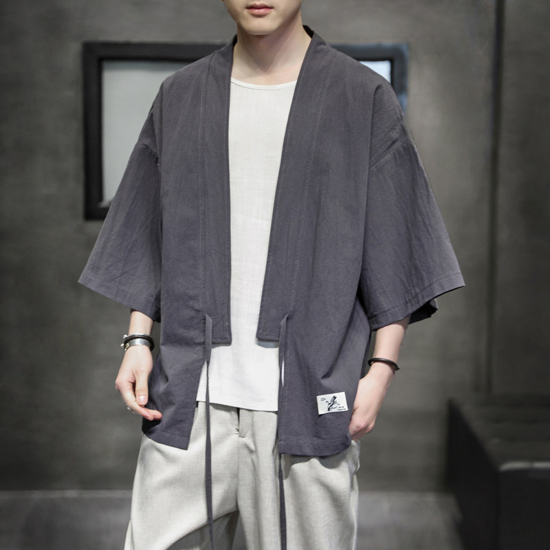 K626P30室内风潮流风仙鹤刺绣百搭棉麻纯棉开衫汉服外套,男装民族服装,电商A026