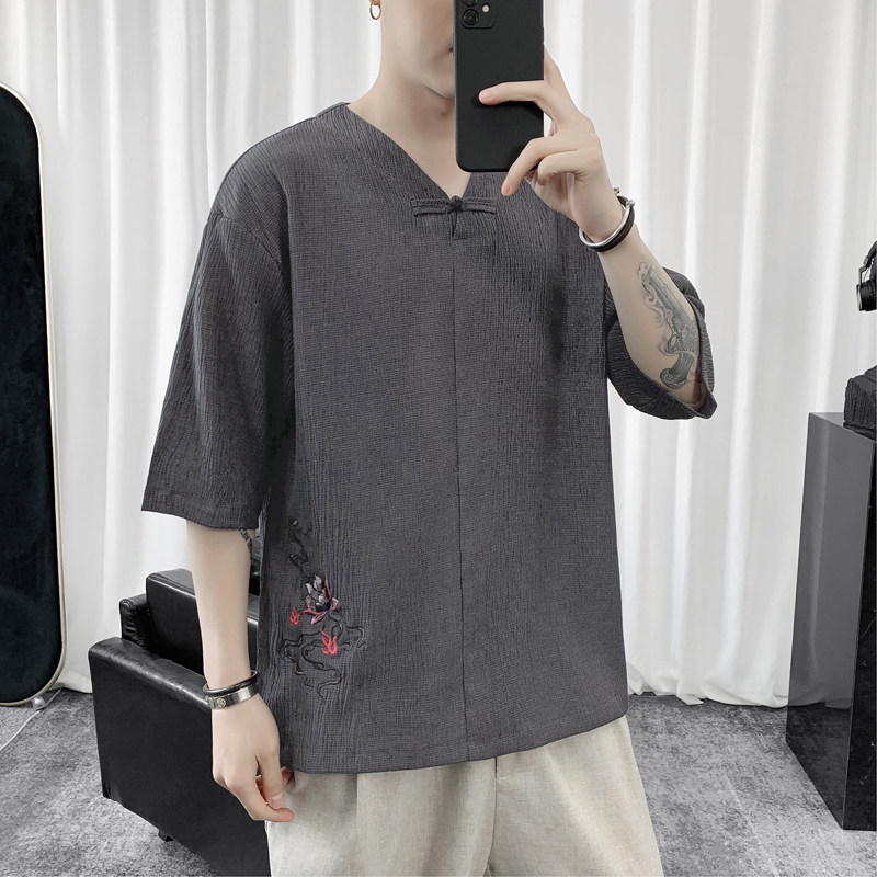 T8892P45短句风冰丝风V领短袖薄款夏装T恤加大码休闲潮流,男装T恤,电商A026