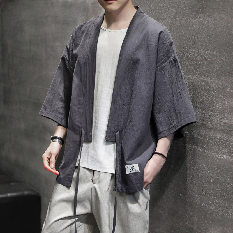 K626P30室内风夏装休闲潮流青年开衫仙鹤刺绣汉服,男装民族服装,电商A026