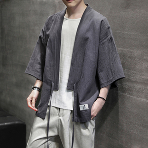 K626 P30 室内风 夏装休闲潮流青年开衫仙鹤刺绣汉服图片