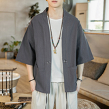 F70P45咖啡厅七分袖风休闲大码时尚宽松汉服棉麻开衫，男装民族服装，电商A026